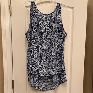 Blue Patterned Sleeveless Tank Blouse, Size 3X